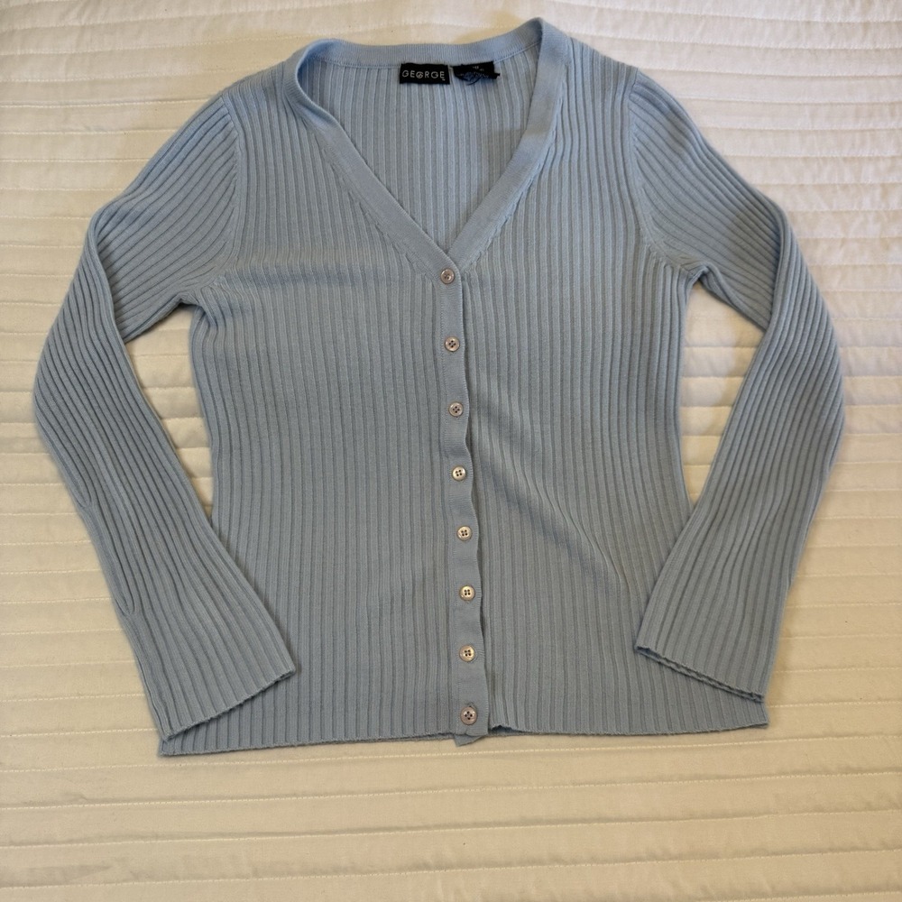 George Women's Long Sleeve Starlight Blue‎ Button Knit Sweater Size Small 4/6